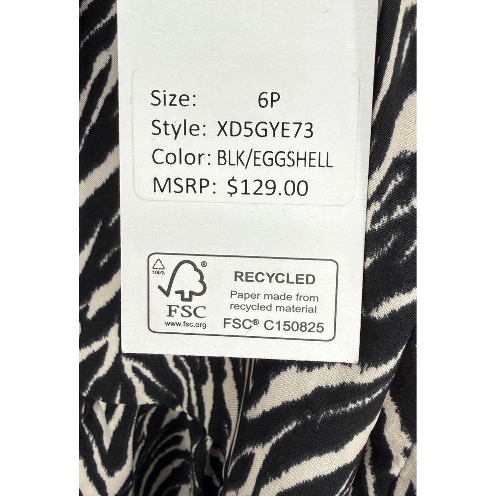 DKNY Zebra Print Midi Dress 6P Petite NWT Belted Black Ivory 3/4 Sleeve Stretch - Picture 7 of 11